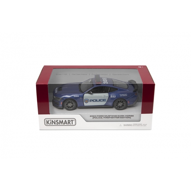 KINSMART Formgjuten modell 2024 Ford Mustang Dark Horse (Police/Firefighter), scale 1:38